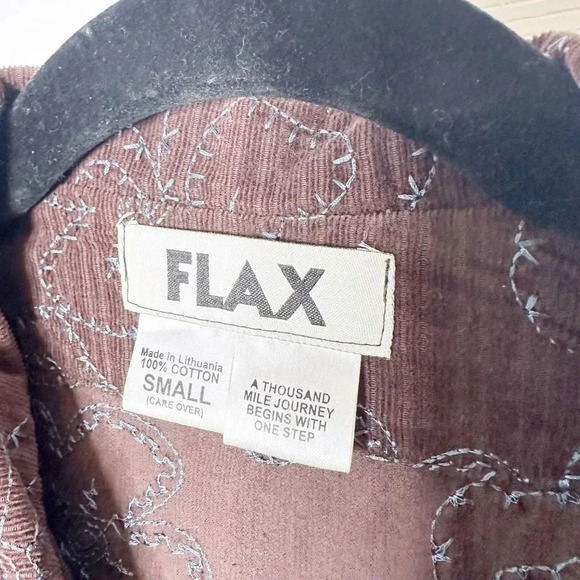 FLAX Size S Brown Corduroy Collared Lightweight Jacket Blue Embroidered‎ Floral - Picture 3 of 6